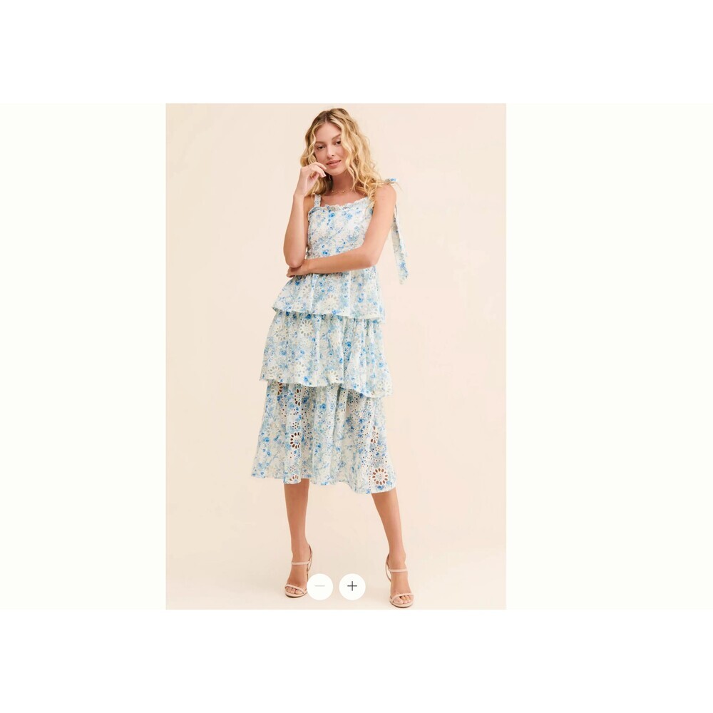 En Saison Anthropologie Claire Midi Dress Blue White Floral Size Small